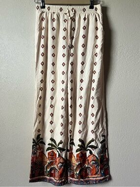 Tropical Printed Wide Leg Rayon Pants